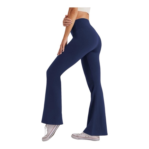 NWT SEAJOJO High Waisted Workout Navy Pants Flared Leg Women’s Size S - Picture 2 of 7